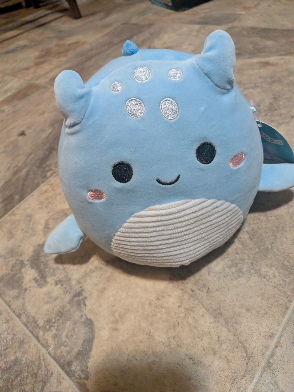 Squishmallows Light Blue Plush Ray with White Belly and Pink Cheeks